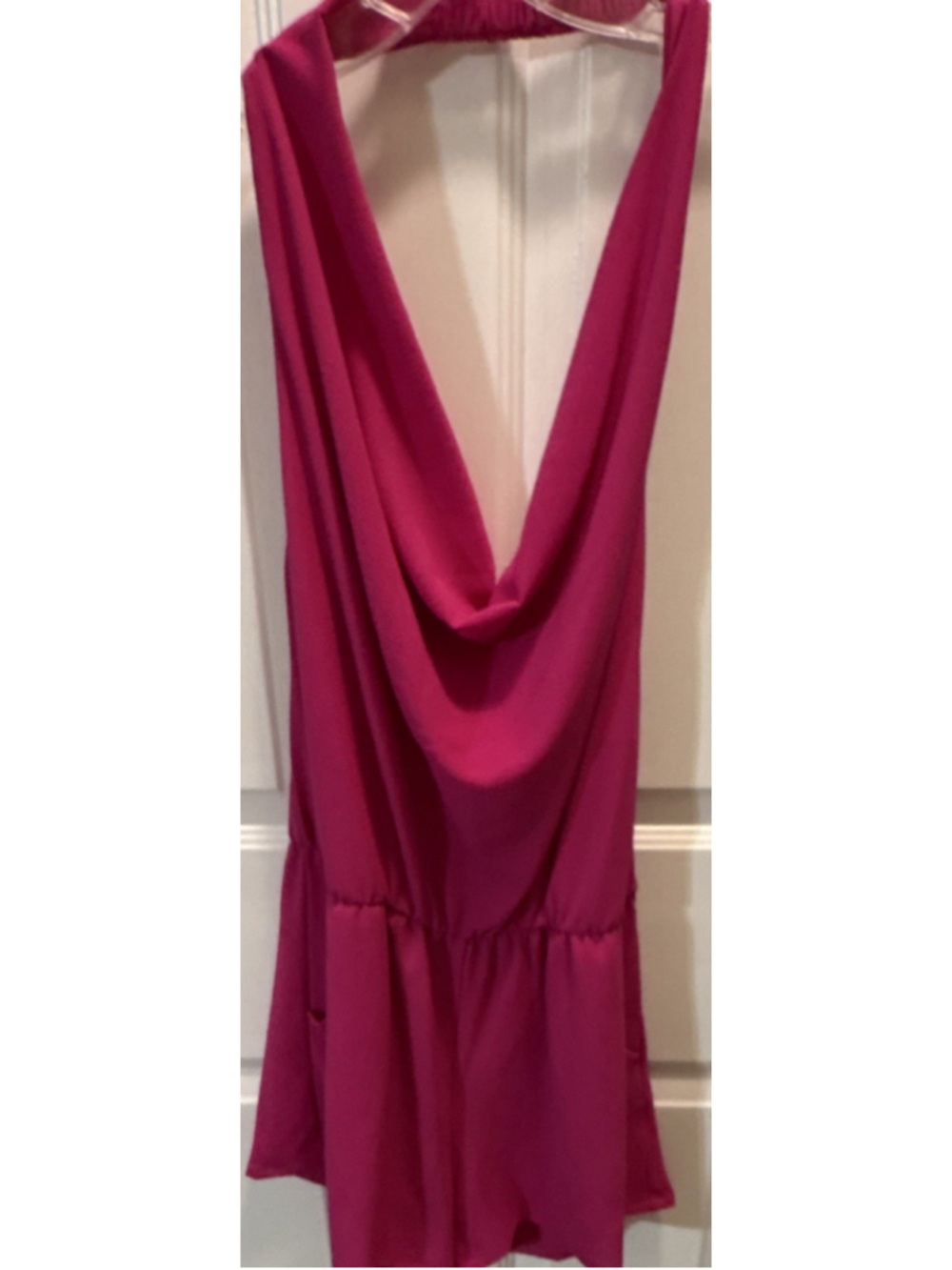 Dressed in Blue Pink Solid Crepe Romper Cowl Neck Sleeveless Pockets L